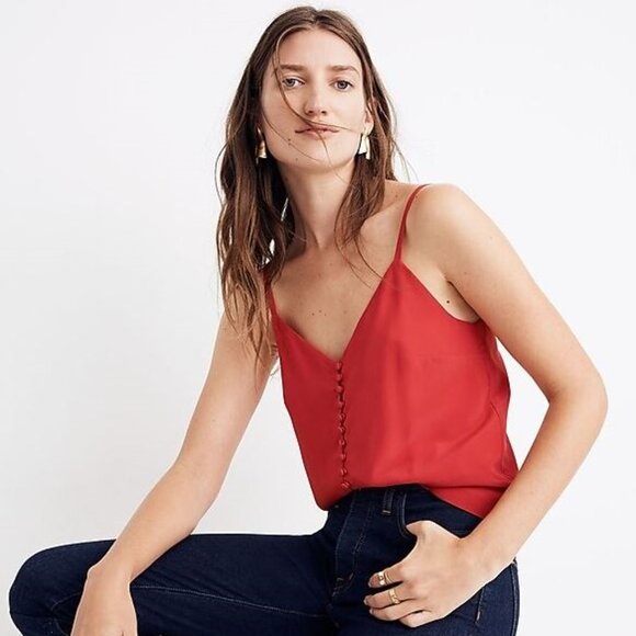 Madewell Silk Button Down Cami in Cranberry - Picture 4 of 16